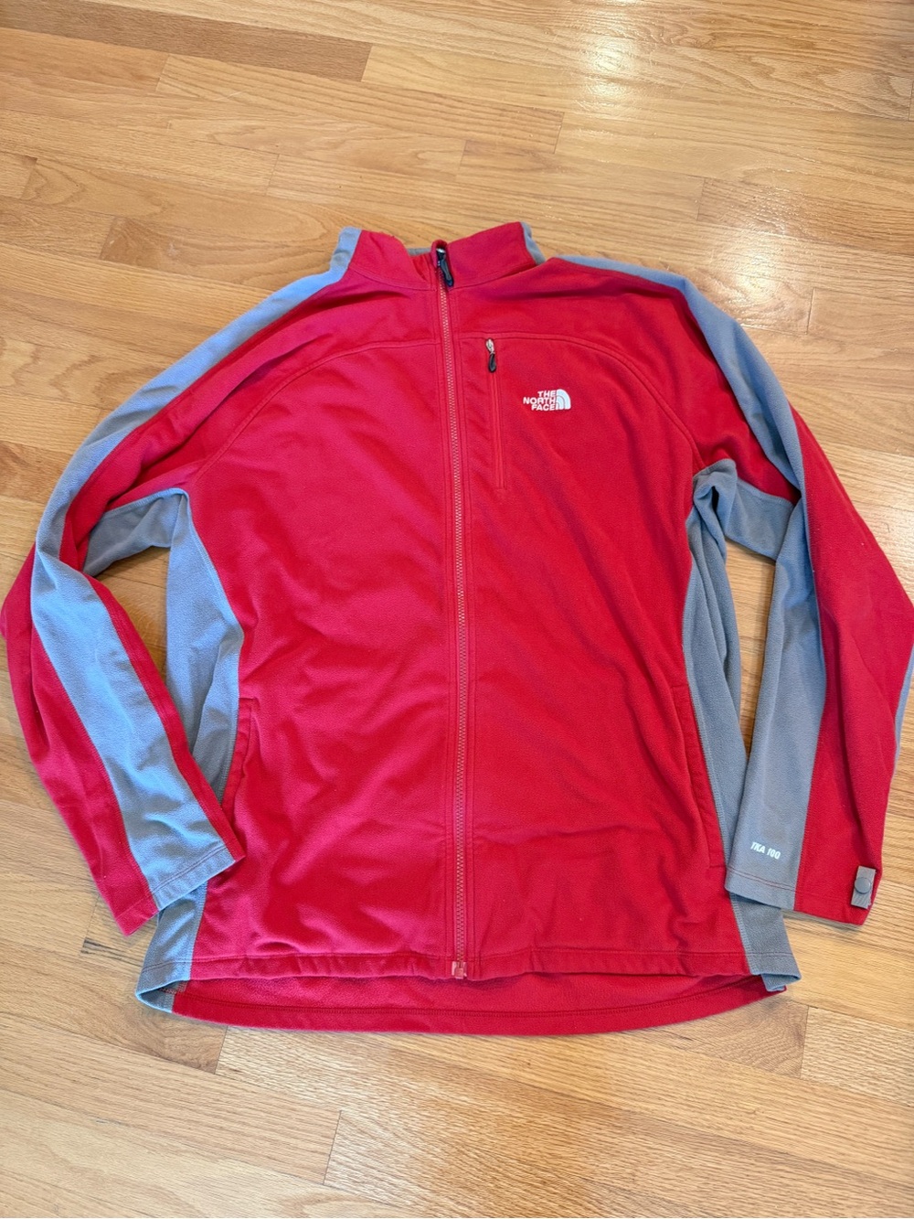 The North Face Red and Gray Full-Zip Fleece Jacket Mens XL